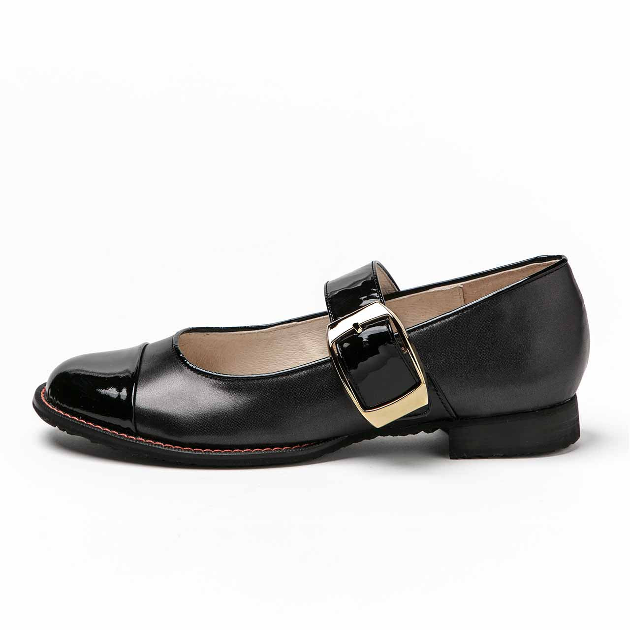 ワンストラップフラットパンプス/ブラック