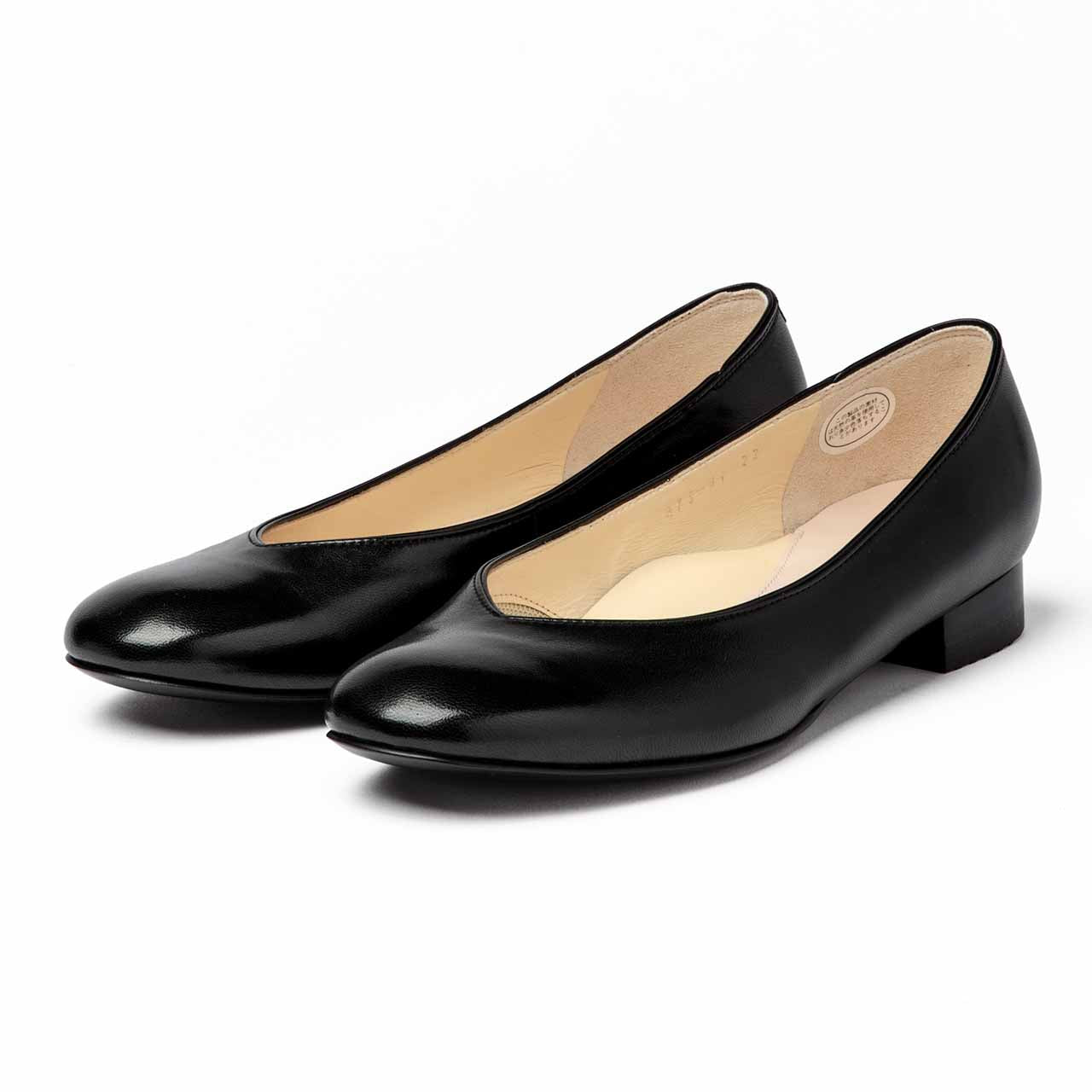 ローヒールエレガントプレーンパンプス/ブラック