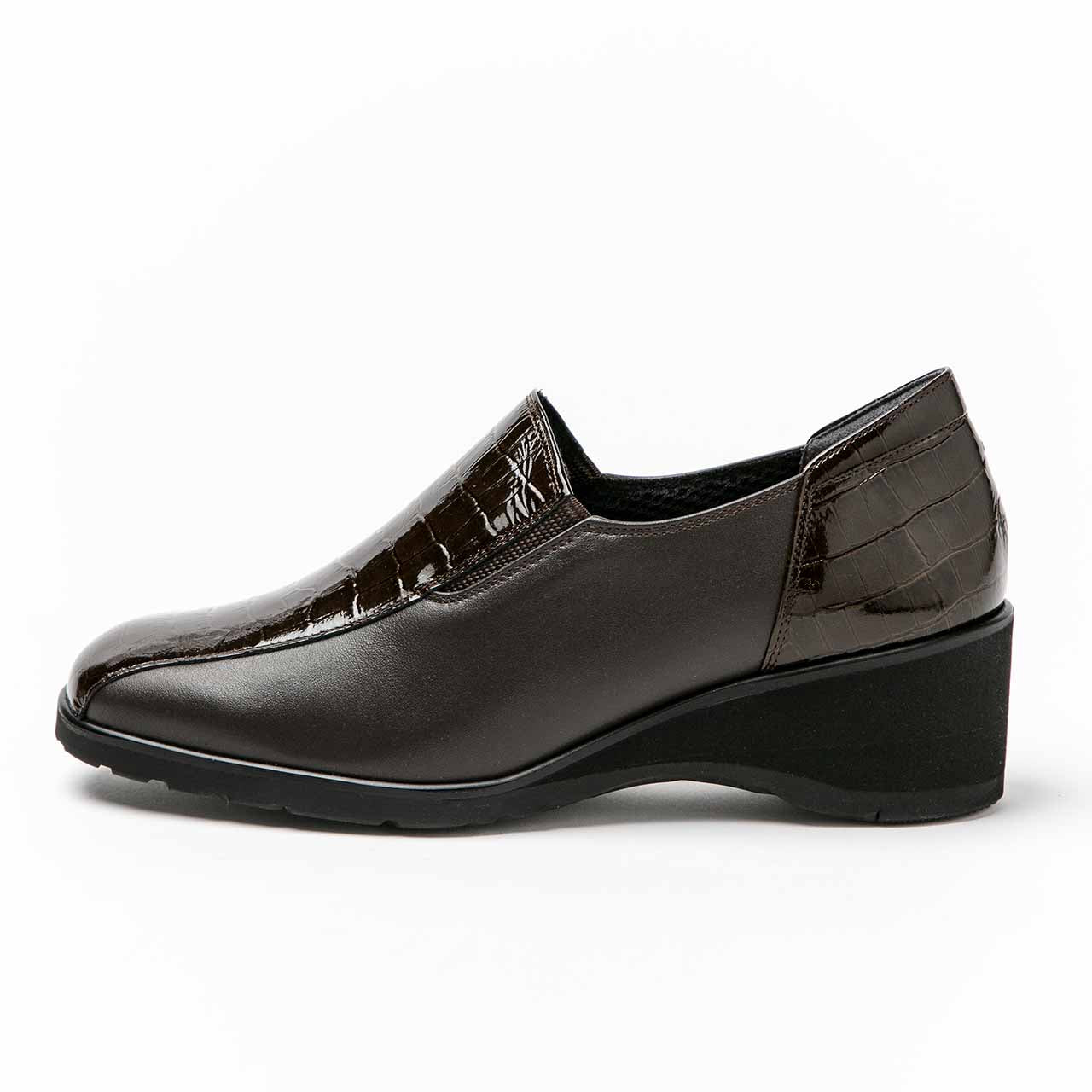 スワールモカウェッジソール/ダークブラウン