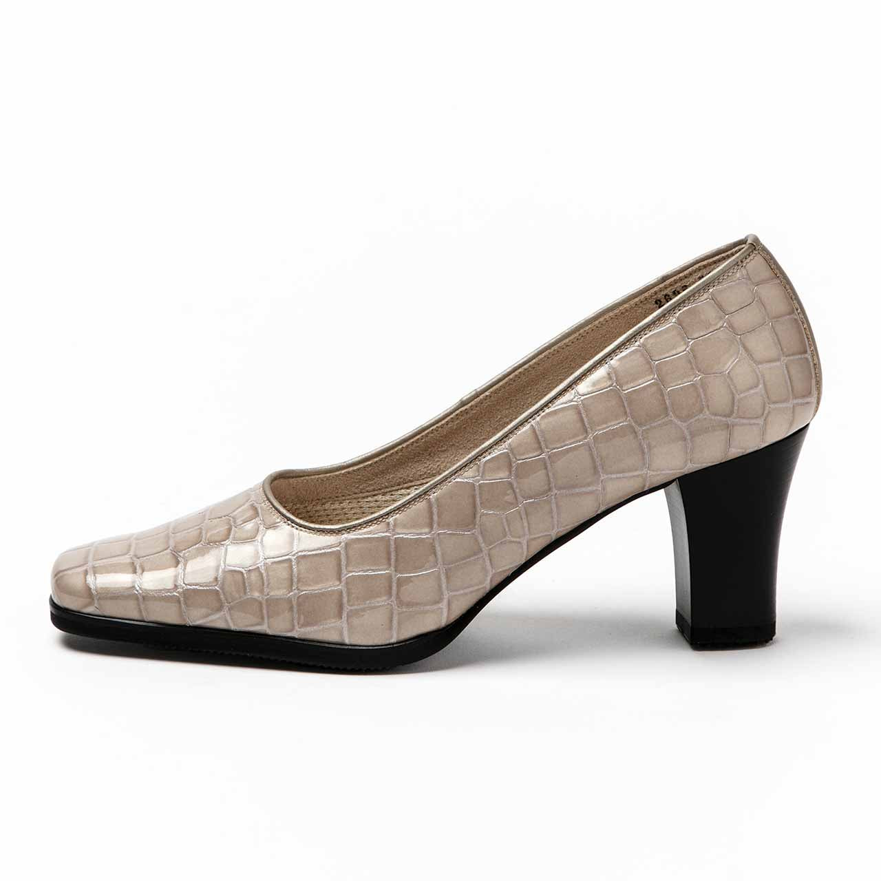 クロコモチーフパンプス/グレージュ