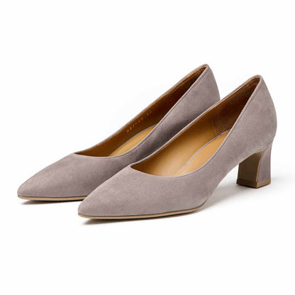 ブロックヒールポインテッドパンプス／グレーS
