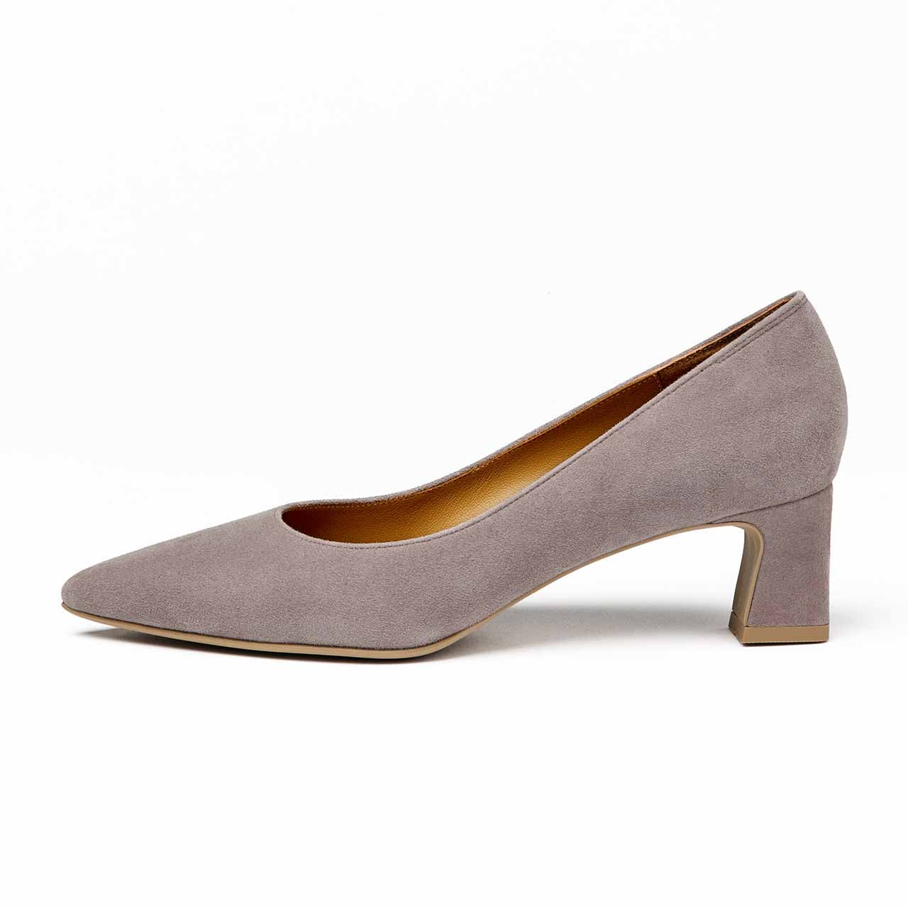 ブロックヒールポインテッドパンプス／グレーS