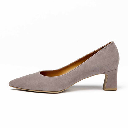 ブロックヒールポインテッドパンプス／グレーS