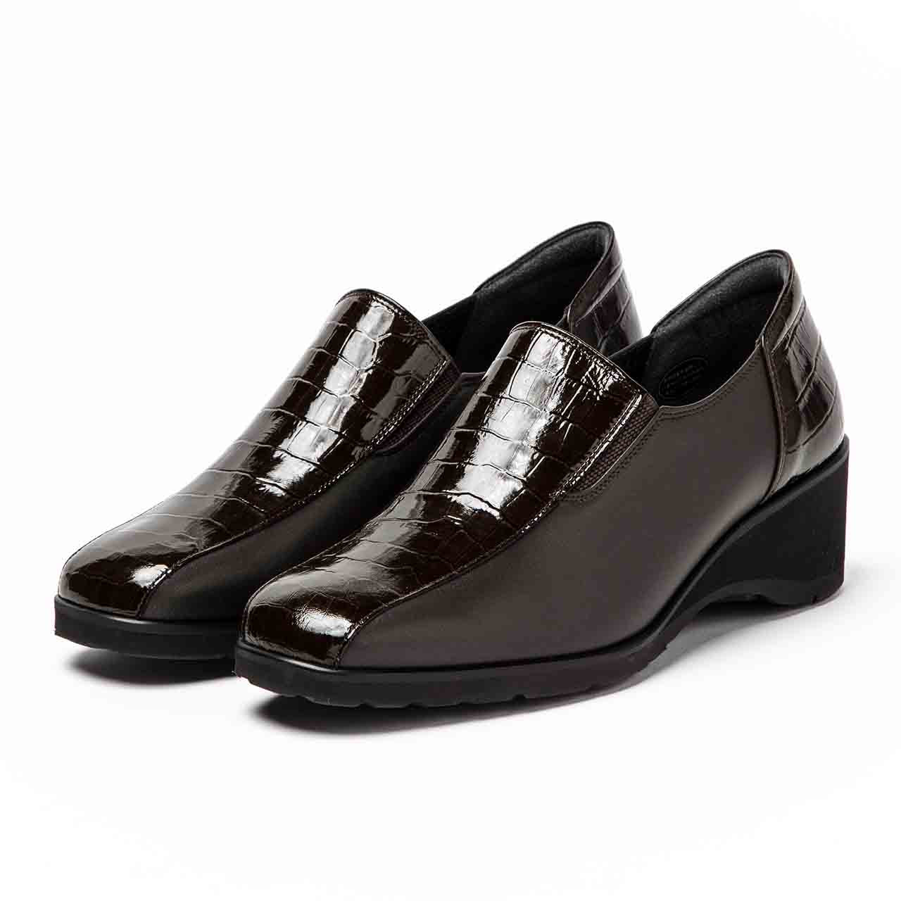 スワールモカウェッジソール／ダークブラウン