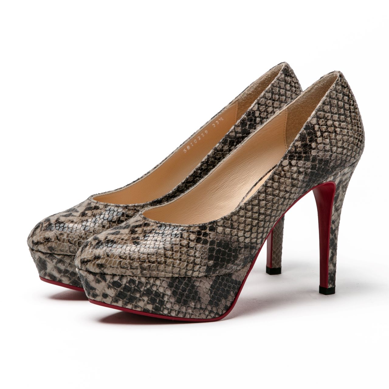 厚底ハイヒールパンプス／ブラウンヘビ型