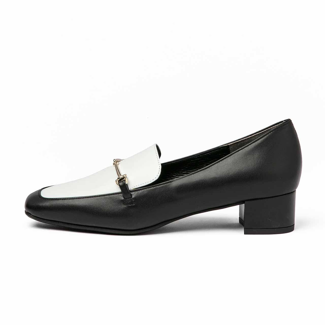 ローヒールバイカラービットローファー ／ブラック