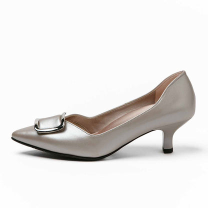 ゴールドバックルプレーンパンプス／グレー