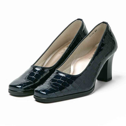 クロコモチーフパンプス／ネイビー