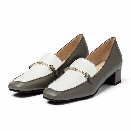 ローヒールバイカラービットローファー ／グレー