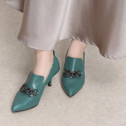 チェーンデザインシャーリングパンプス