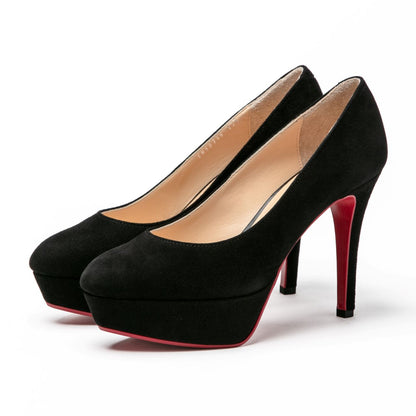 厚底ハイヒールパンプス／ブラックスエード