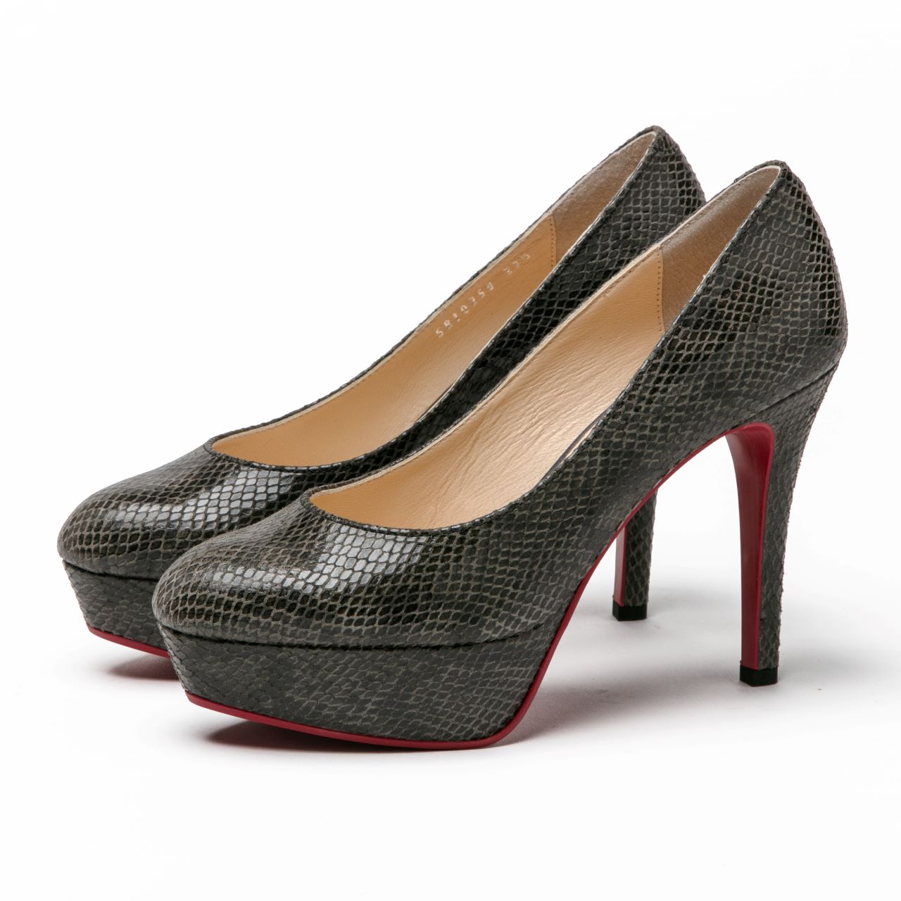 厚底ハイヒールパンプス／ブラックパイソン型